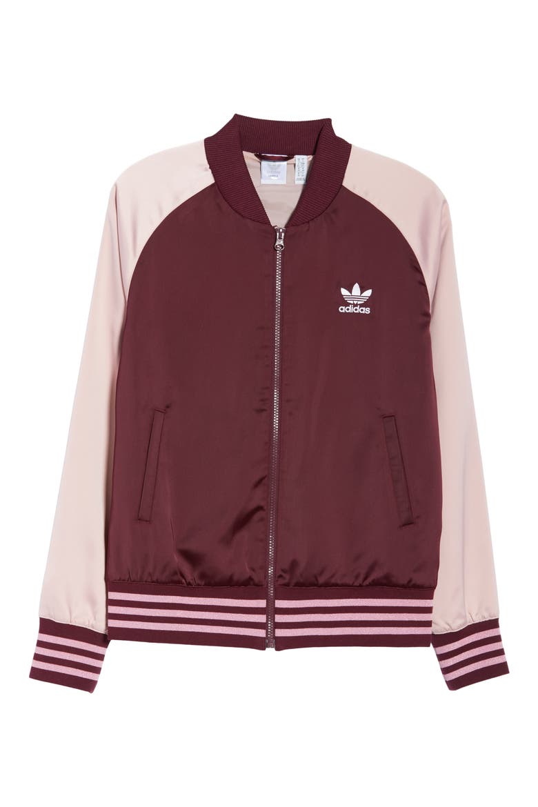Two-Tone Satin Bomber Track Jacket, Alternate, color, MAROON/ PINK SPIRIT
