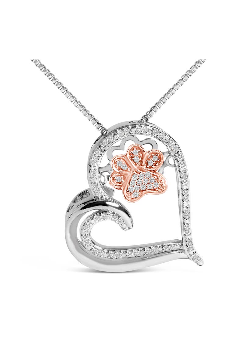 14K Rose Gold Plated Sterling Silver 1/10 Cttw Diamond Paw & Heart Pendant Necklace, Alternate, color, White Gold over Silver