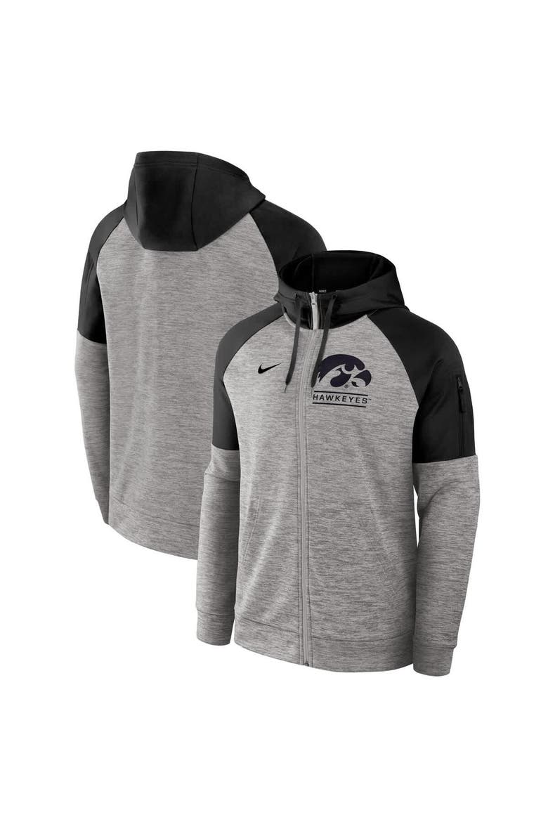 Men's Nike Heather Gray Iowa Hawkeyes Fitness Raglan Performance Full-Zip Hoodie, Alternate, color, Heather Gray