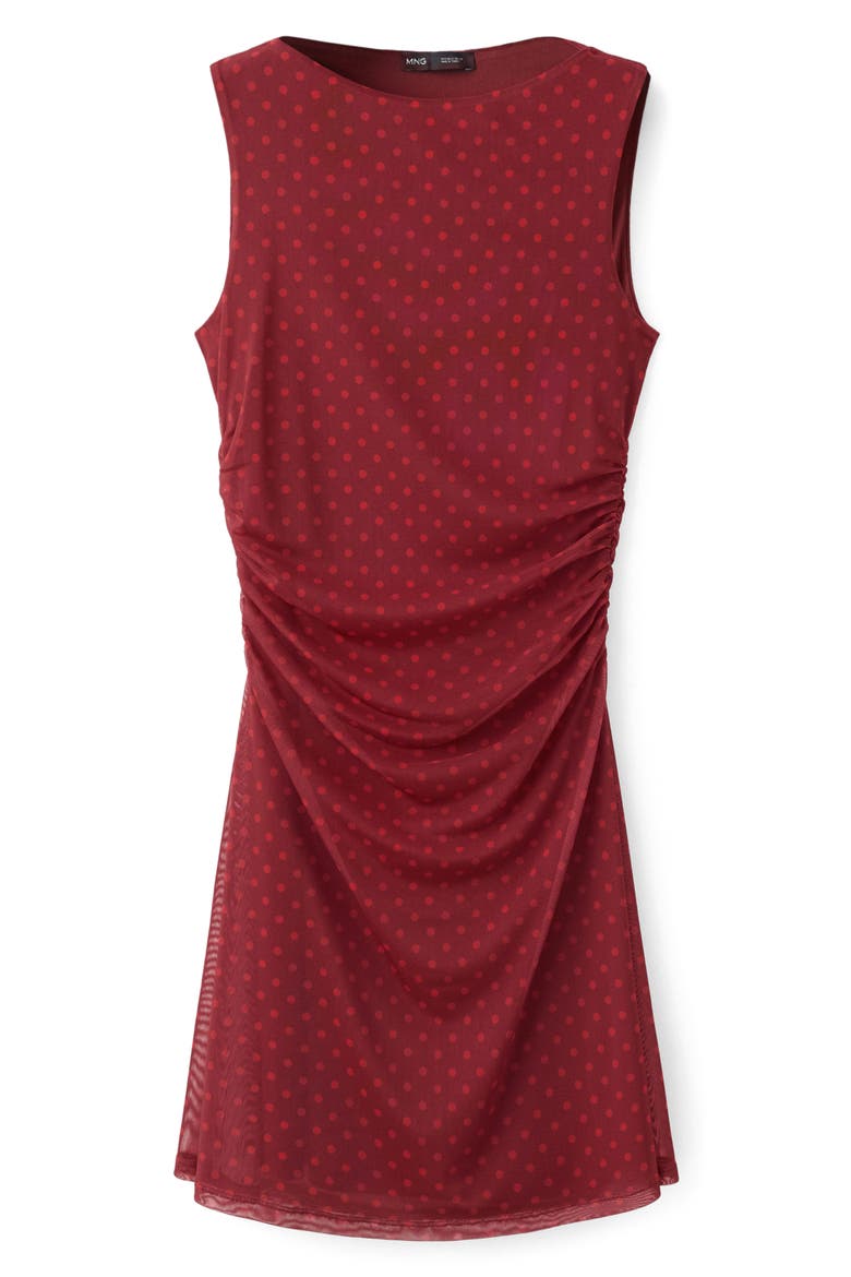 Dot Print Ruched Sleeveless Tulle Minidress, Alternate, color, RED