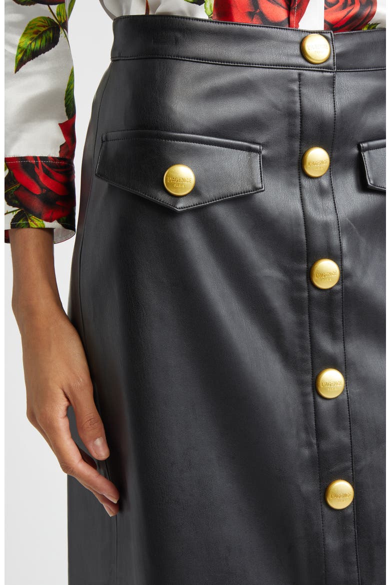 Milann Faux Leather Midi Skirt, Alternate, color, BLACK/ GOLD