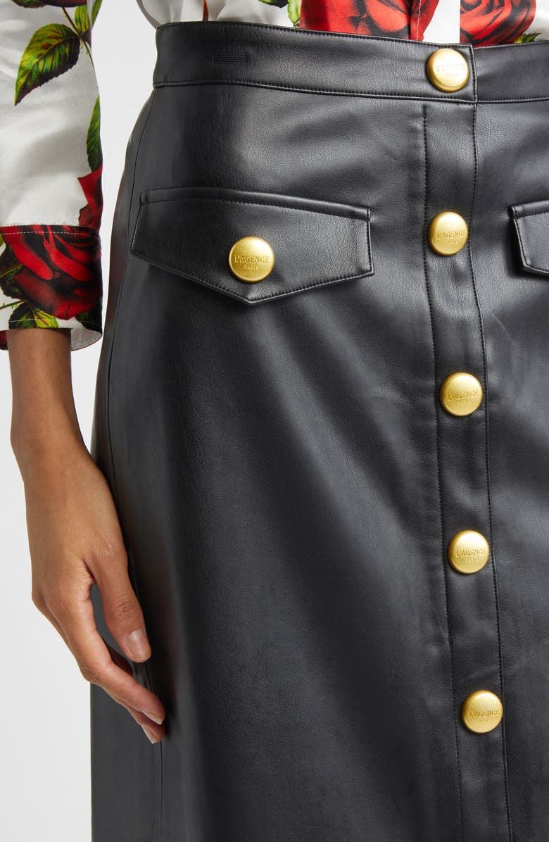 L'AGENCE Milann Faux Leather Midi Skirt, Alternate, color, Black/ Gold