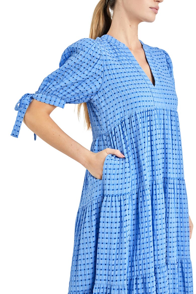 Gingham Tiered Midi Dress, Alternate, color, COBALT