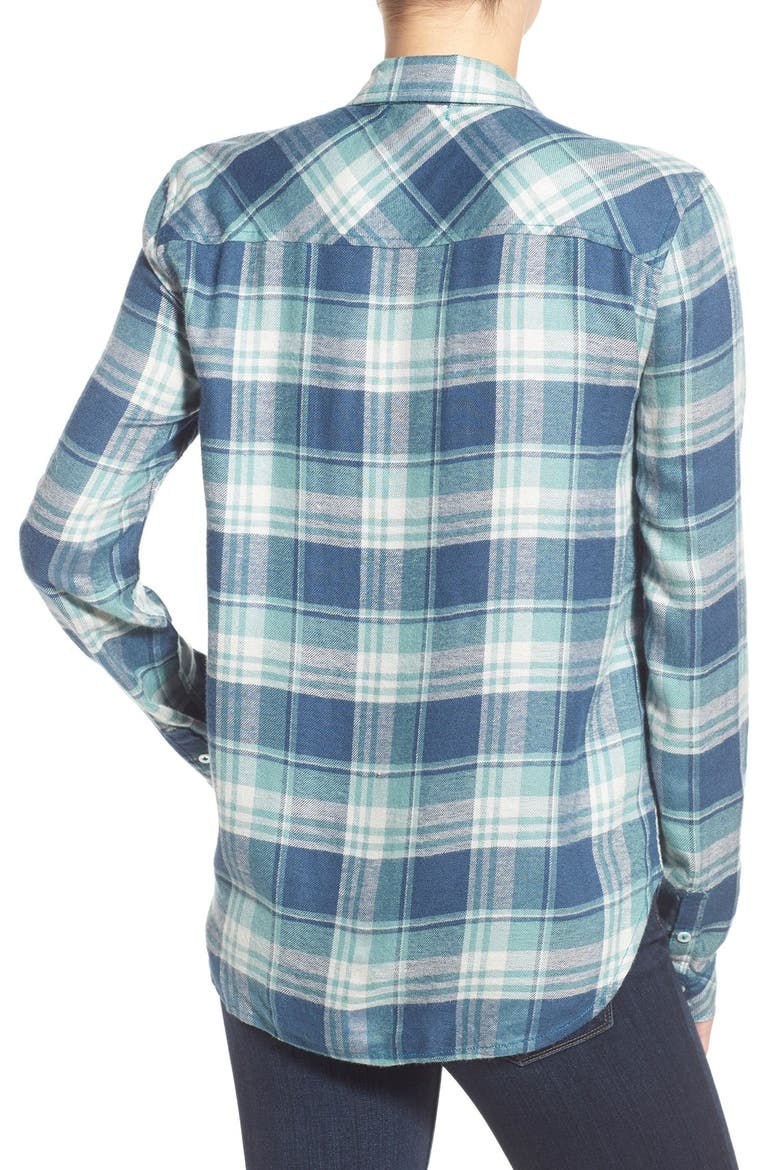 Denim 'Trudy' Plaid Shirt, Alternate, color, BLUE TEAL/ TRELLIS