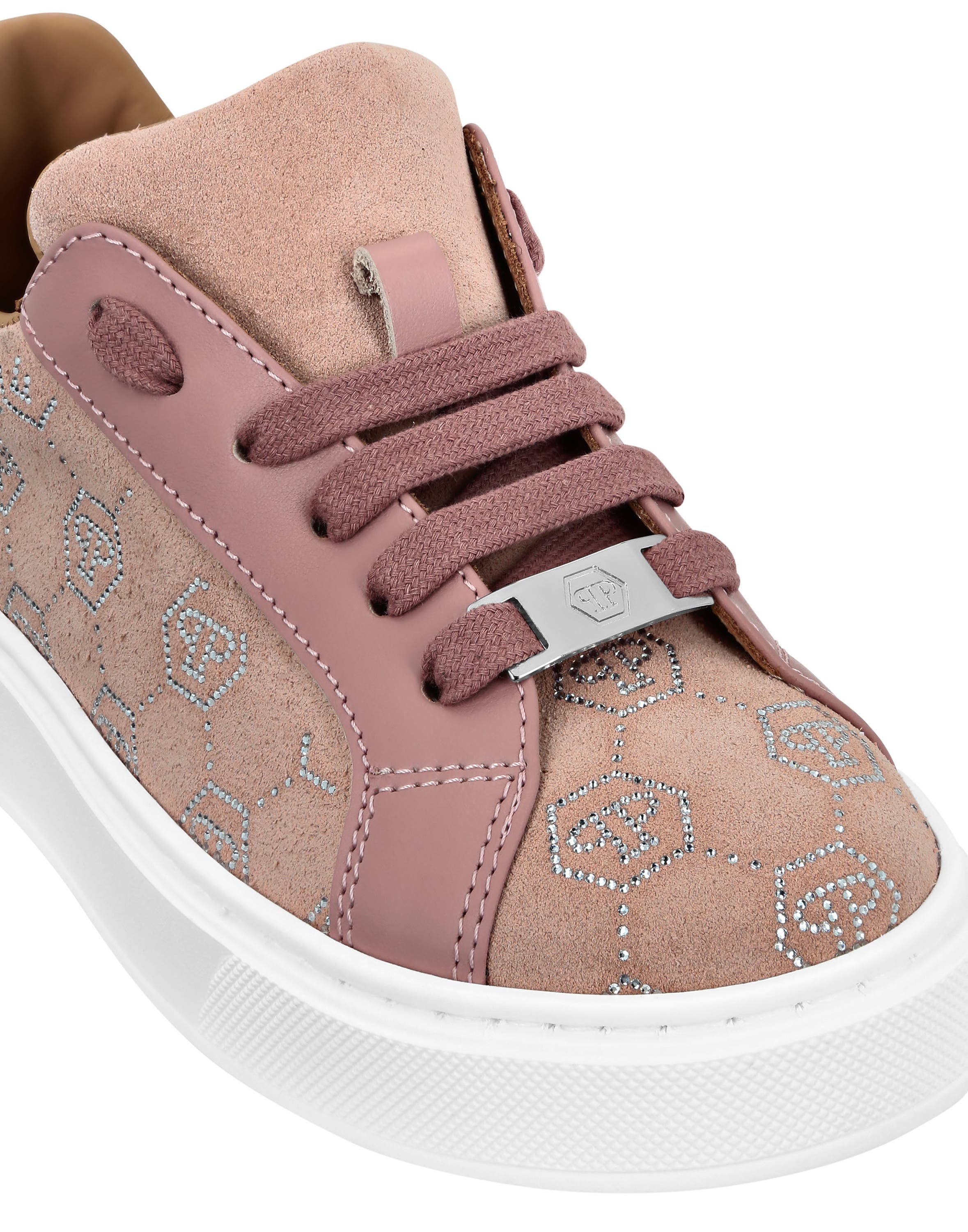 Suede Lo-Top Sneakers Monogram Strass Girl, Alternate, color, pink/silver