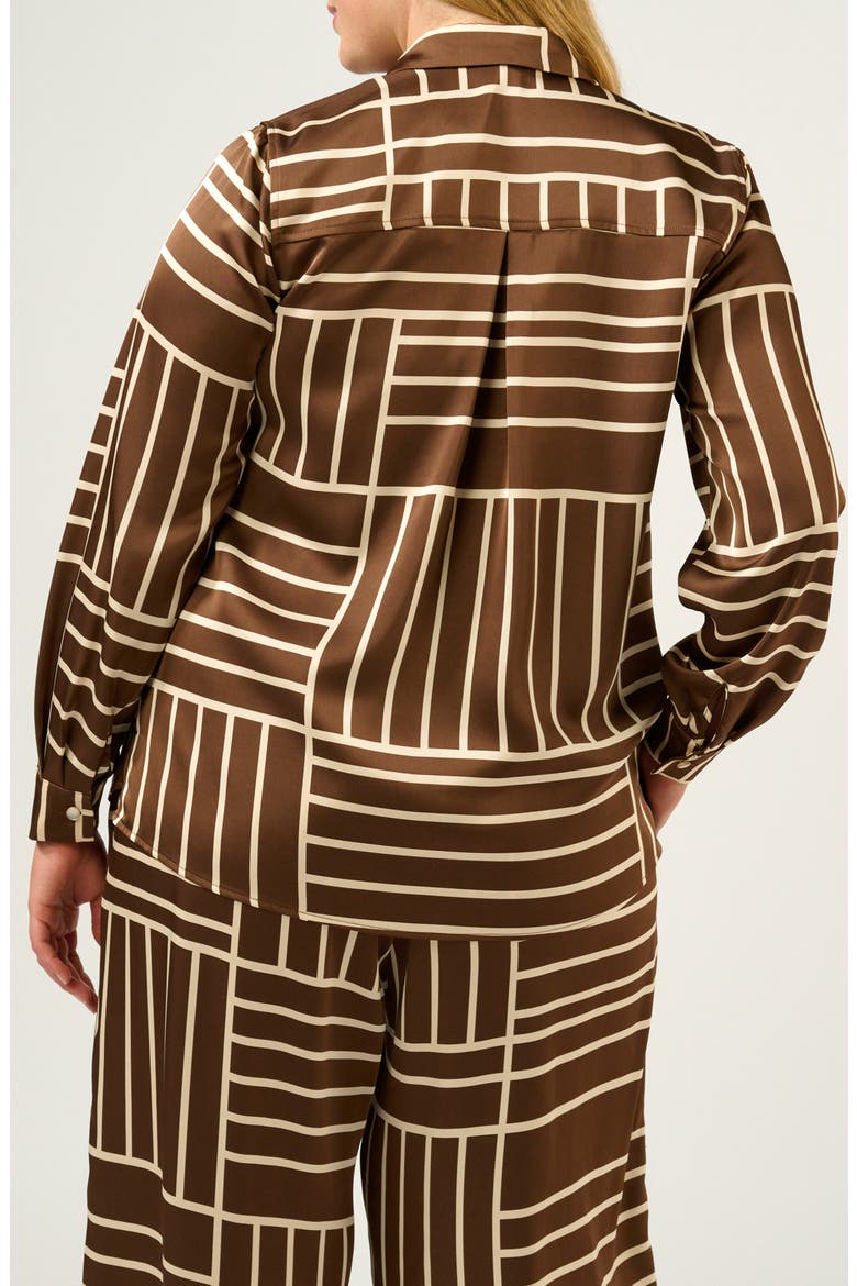 Josie Geo Stripe Satin Button-Up Shirt, Alternate, color, CEDAR/ CREAM