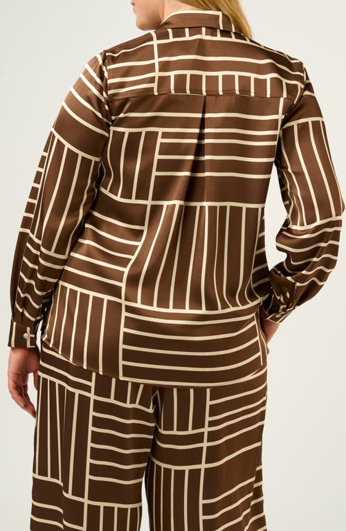 Estelle Josie Geo Stripe Satin Button-up Shirt In Brown