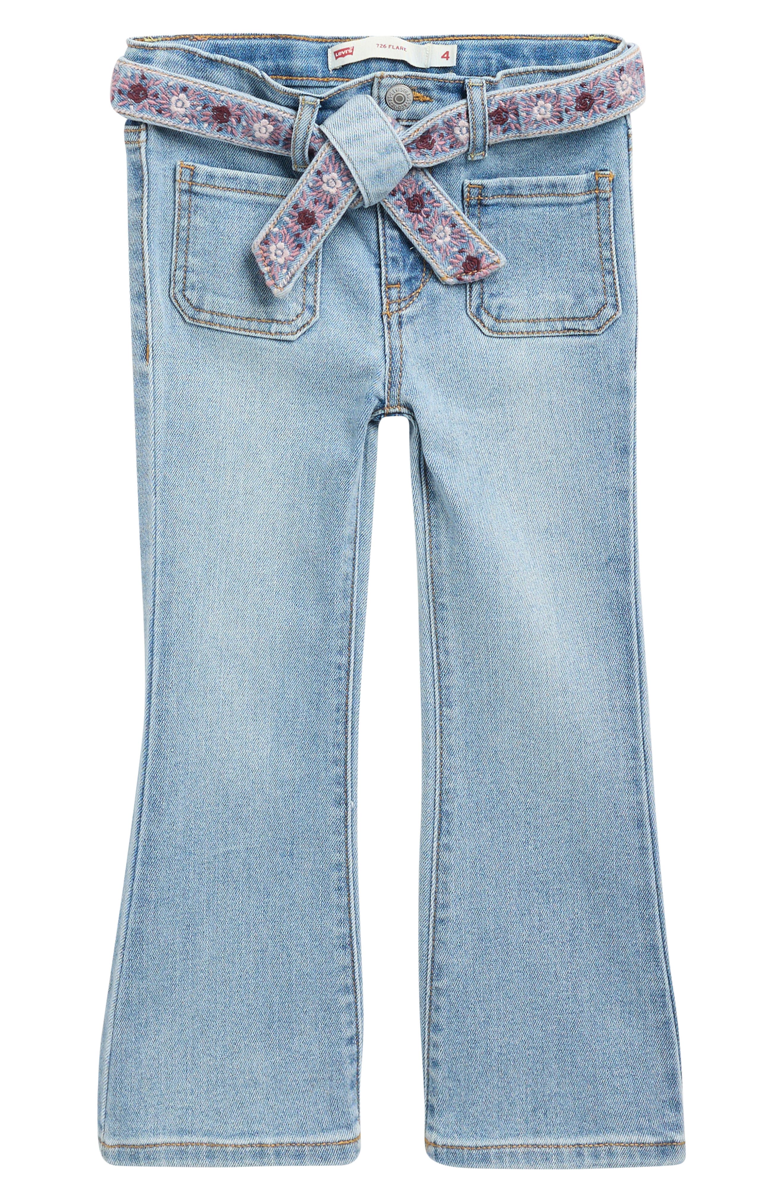 Levi's Kids' Floral Embroidered Belted Flare Jeans