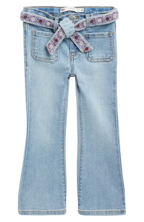 Kids' Floral Embroidered Belted Flare Jeans (Little Kid)