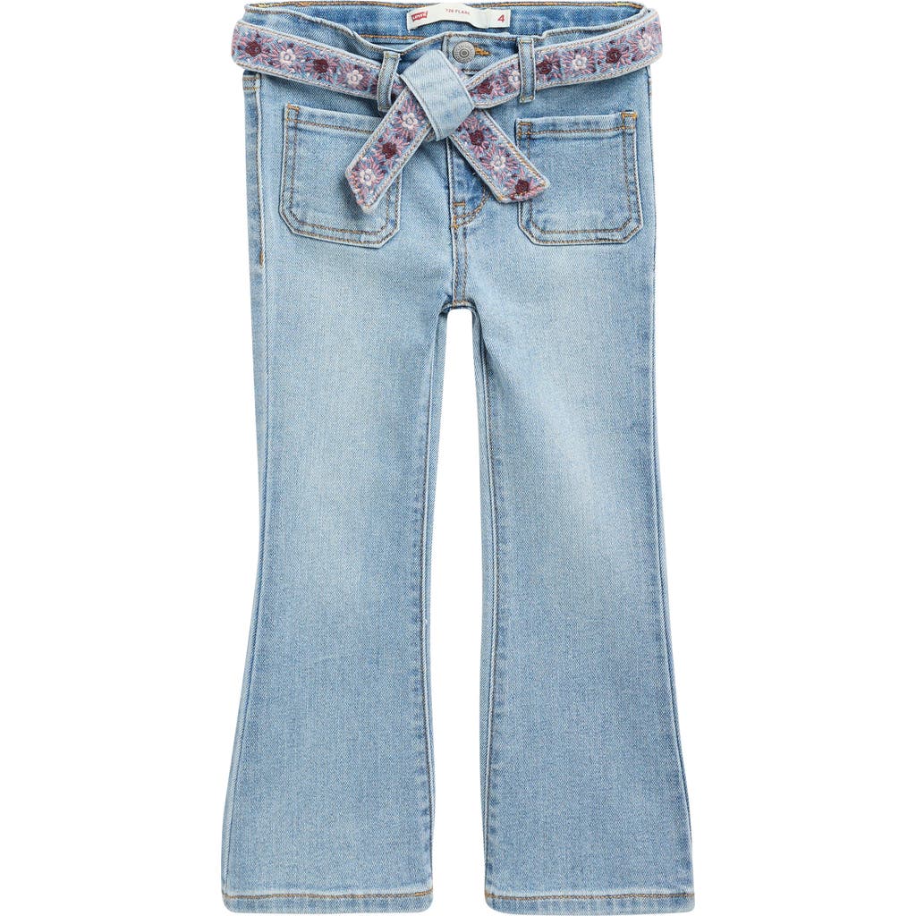 Levi's Kids' Floral Embroidered Belted Flare Jeans In Blue