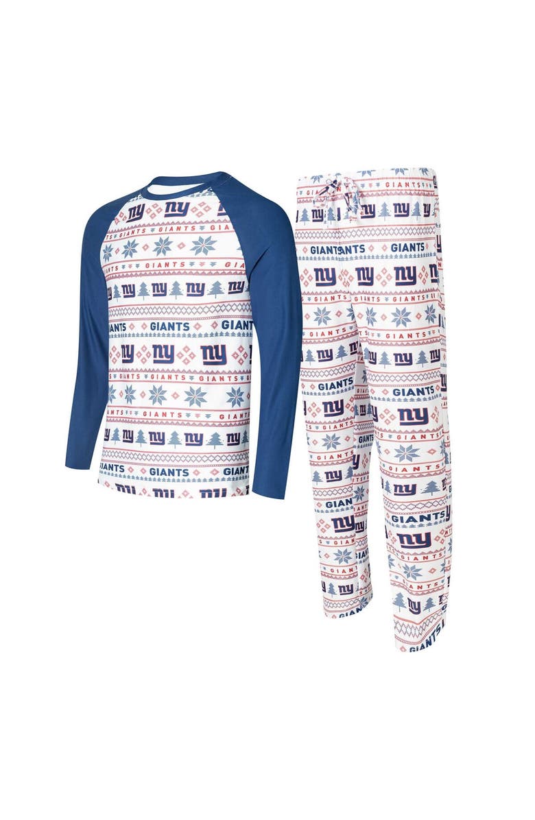 CONCEPTS SPORT Men's Concepts Sport White/Royal New York Giants Tinsel Raglan Long Sleeve T-Shirt & Pants Sleep Set, Main, color, White
