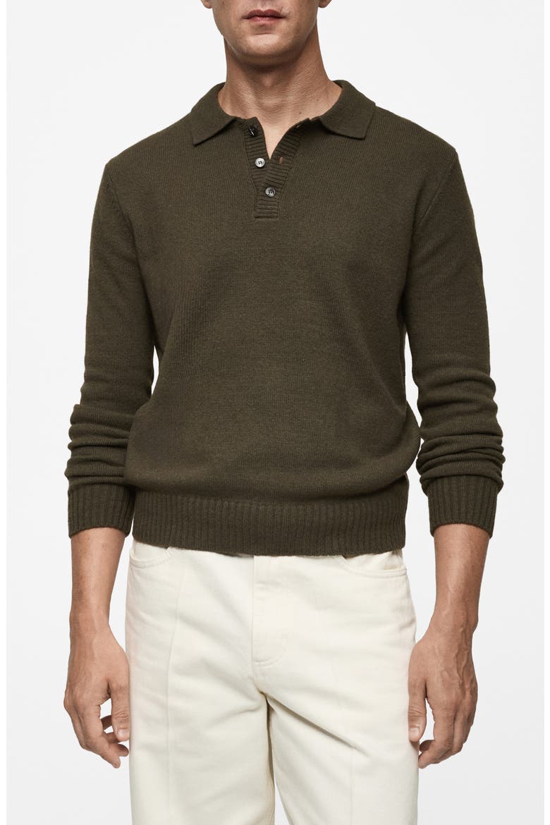 Wide Rib Trim Polo Sweater, Main, color, KHAKI GREEN