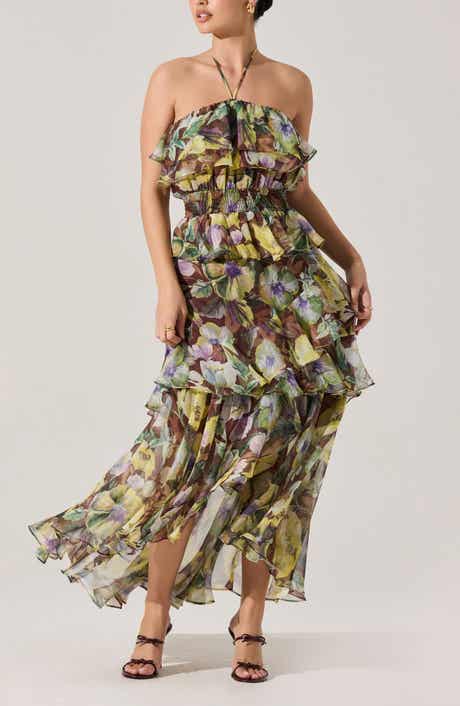 ASTR the Label Elena Floral Print Chiffon Halter Dress