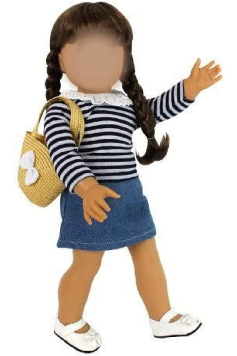 Casual Back to School Day Doll Outfit for 18" Girl Dolls - 4 Piece Clothes Set Costume Includes Shirt, Skirt, Shoes, & Purse, Main, color, Blue