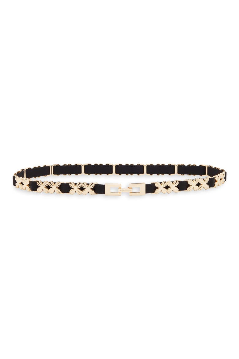 Floral Metal Links Belt, Main, color, BLACK GOLD