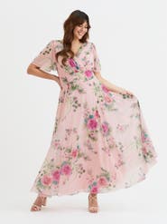 Scarlett & Jo Isabelle Printed Angel Sleeve Maxi Dress