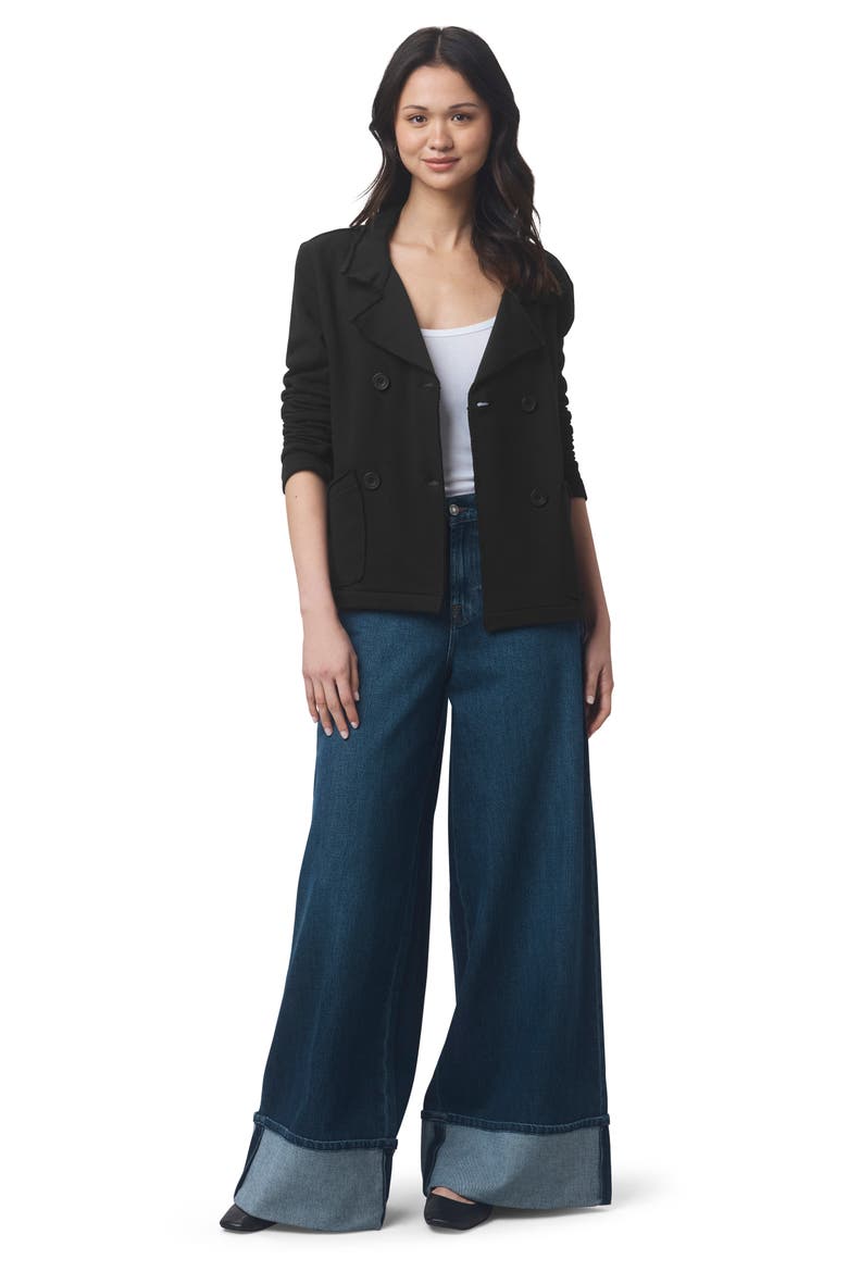 Double Breasted Cotton French Terry Blazer, Alternate, color, BLACK