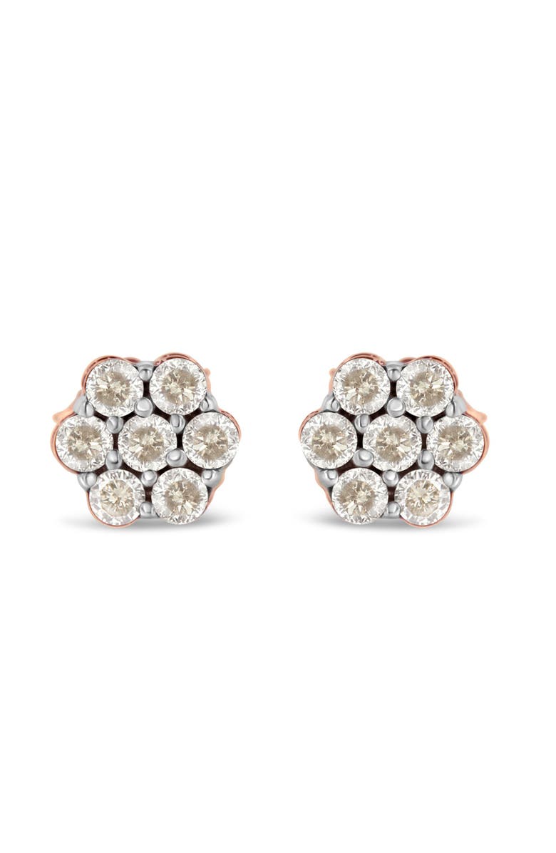 Haus of Brilliance 10K Rose Gold Diamond Floral Stud Earrings, Main, color, Pink