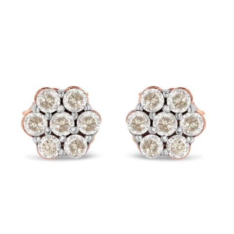 10K Rose Gold Diamond Floral Stud Earrings