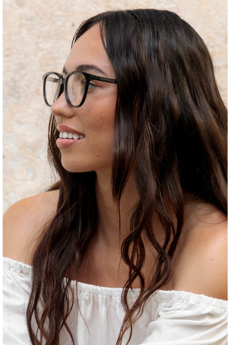 Waipuna 53mm Low Bridge Round Optical Glasses, Alternate, color, BLACK LAVA / CLEAR LENSES