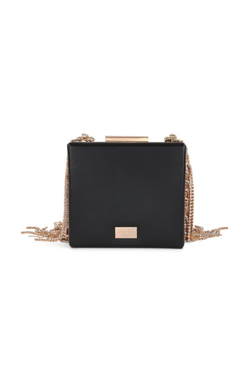 Jewel Badgley Mischka Ryker Leather Crystal Fringed Box Clutch In Black