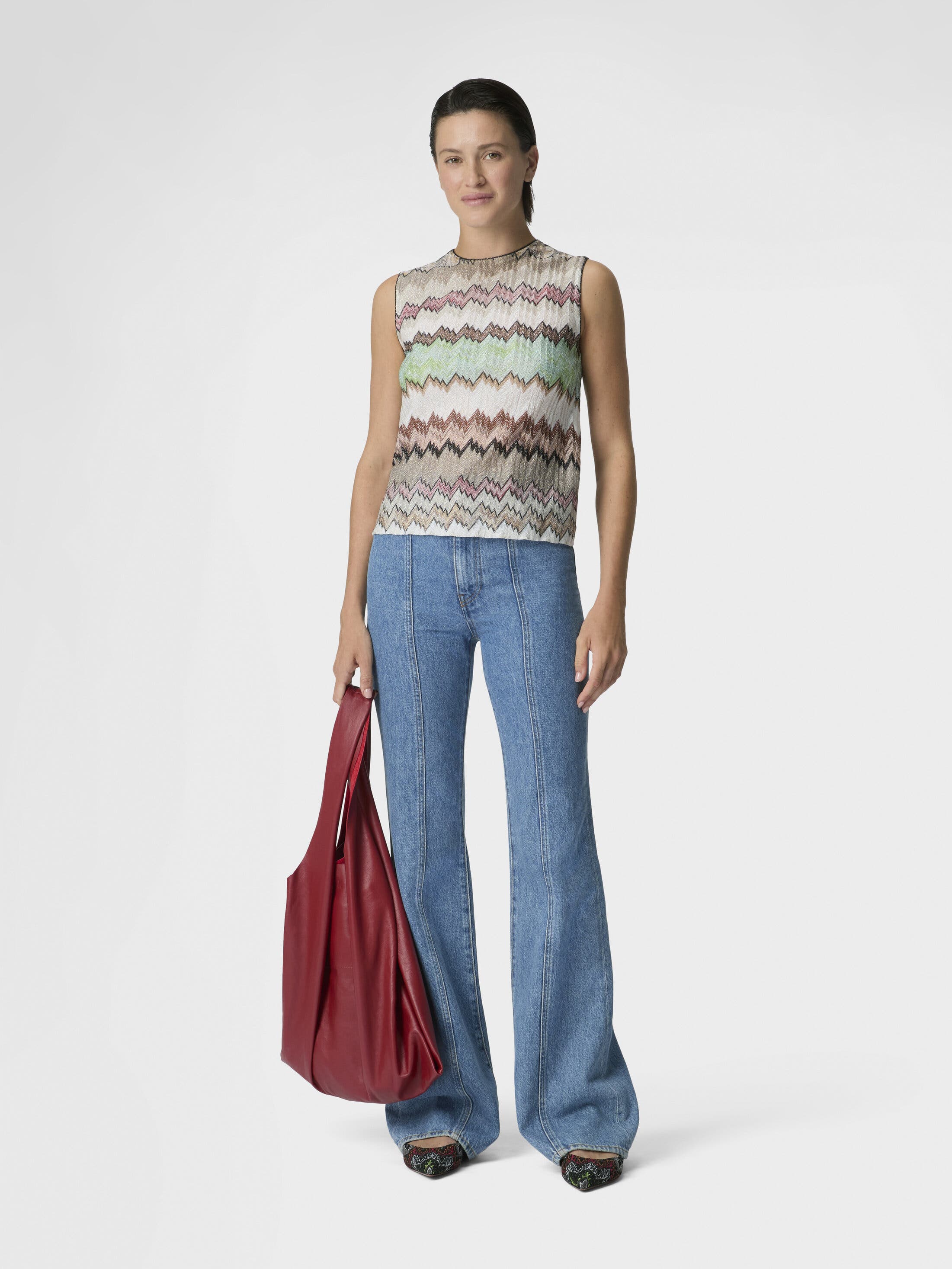 Sleeveless Crew-neck Top In Viscose Lame With Snake Motif - image 2