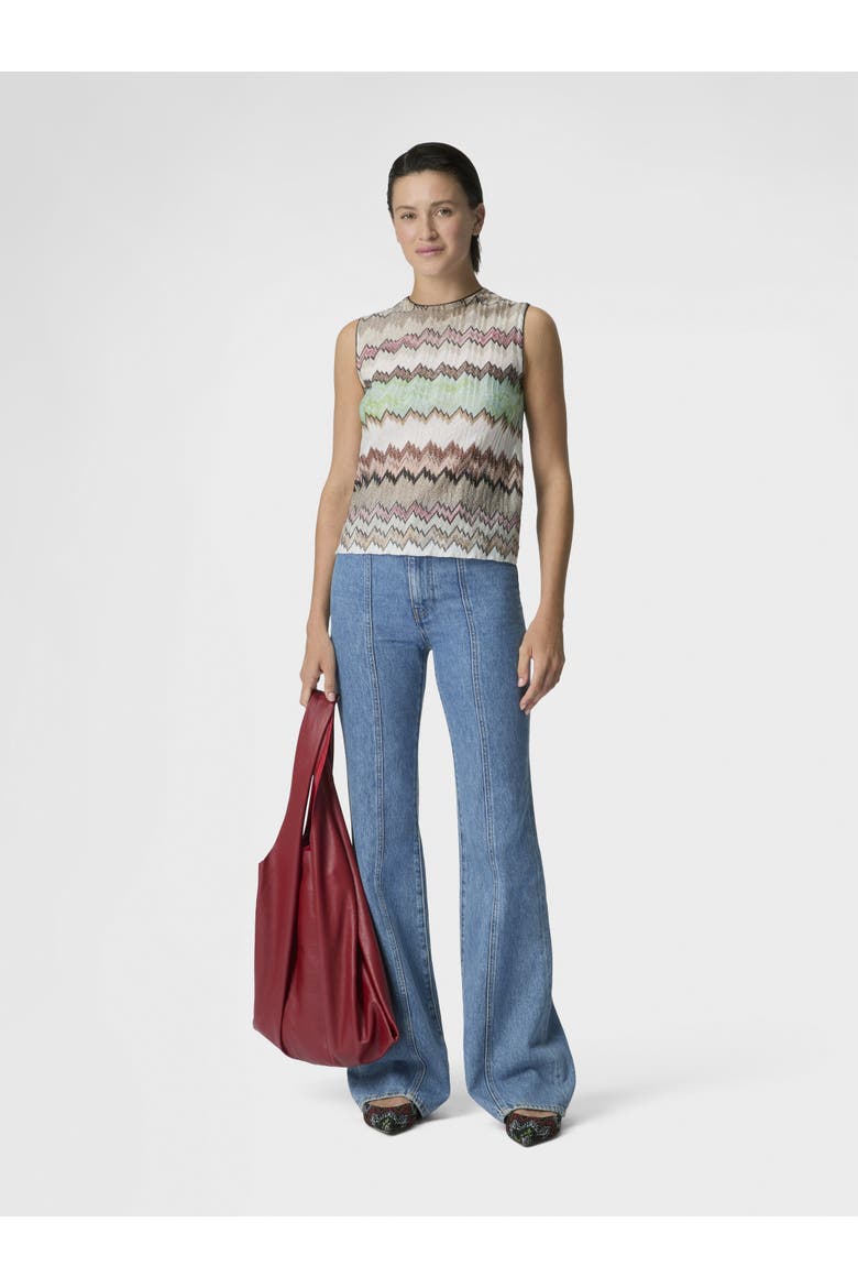 Sleeveless Crew-neck Top In Viscose Lamé With Snake Motif, Alternate, color, Multicoloured