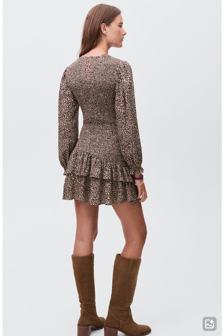 Smocked Long Sleeve Dress, Alternate, color, BROWN