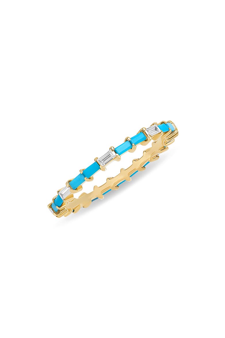 Turquoise & Diamond Baguette Ring, Main, color, YELLOW GOLD