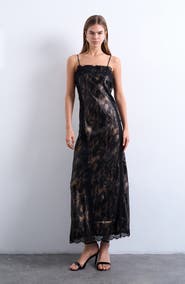 Topshop Lace Trim Satin Maxi Dress