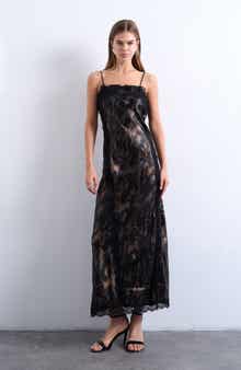 Topshop Lace Trim Satin Maxi Dress