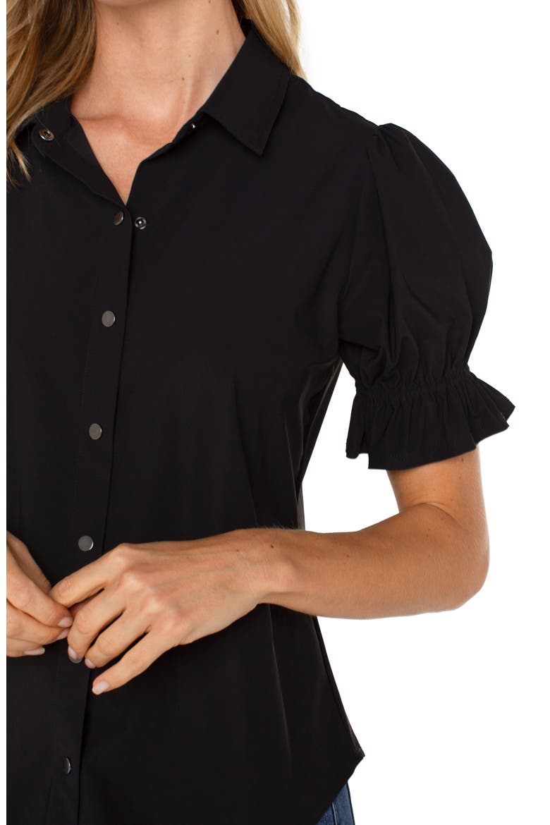Puff Sleeve Knit Snap-Up Shirt, Alternate, color, BLACK