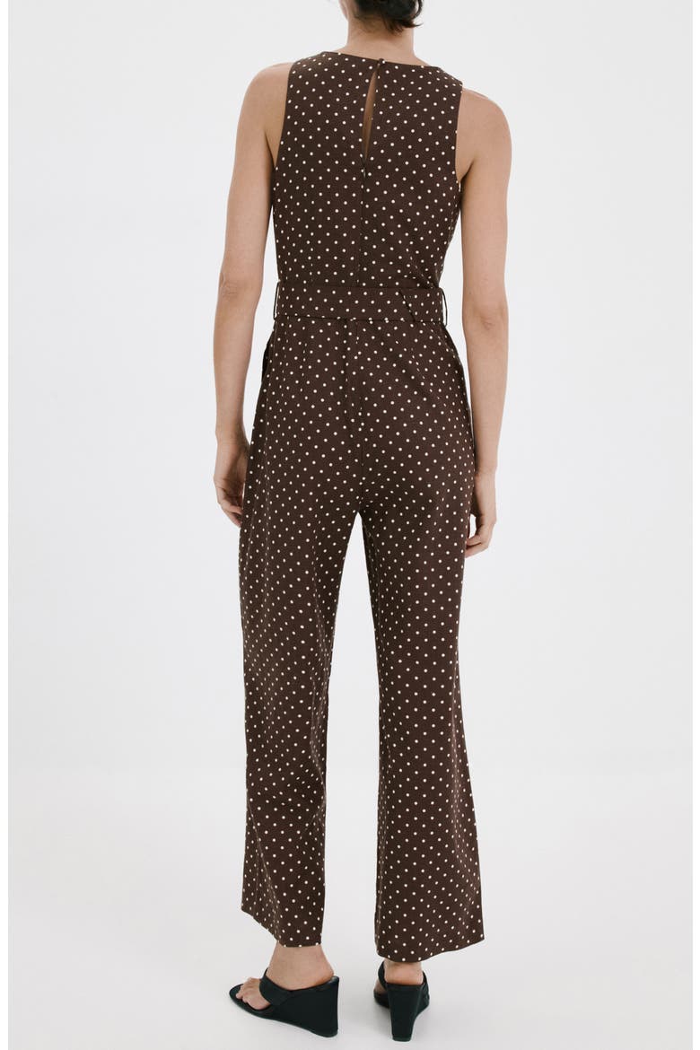Polka Dot Sleeveless Wide Leg Jumpsuit, Alternate, color, CHOCOLATE