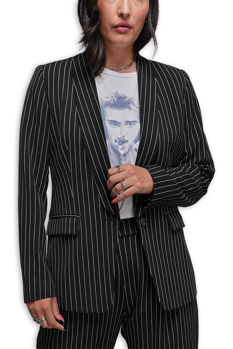 The Empower Pinstripe Tux Blazer, Main, color, BLACK/STONE