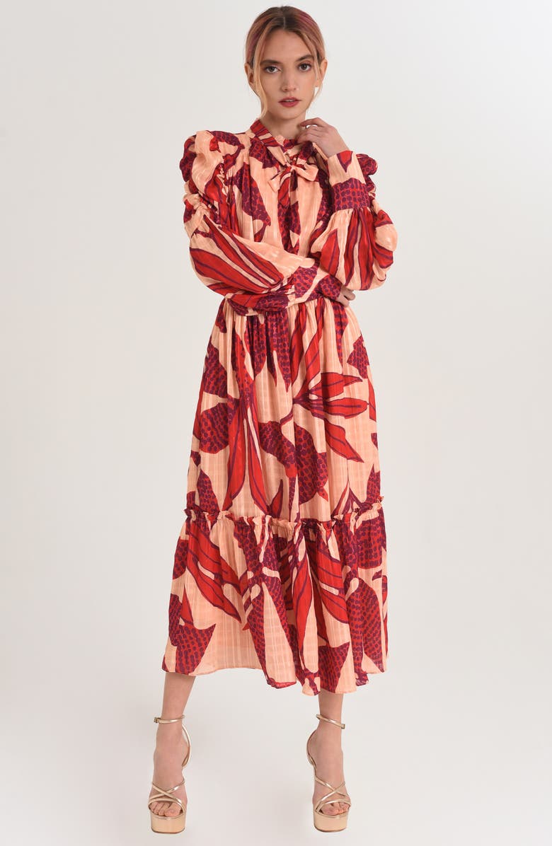 CIEBON Carla Floral Print Long Sleeve Midi Dress, Alternate, color, Red Multi