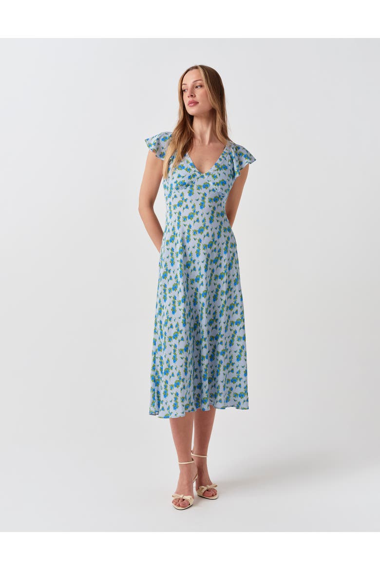 Maya Floral Crepe Midi Dress, Alternate, color, Blue Ditsy Floral