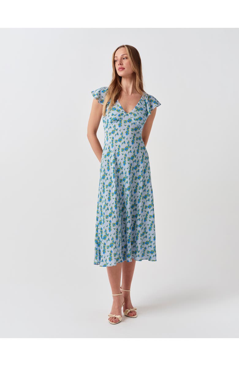 Ghost London Maya Floral Crepe Midi Dress, Alternate, color, Blue Ditsy Floral