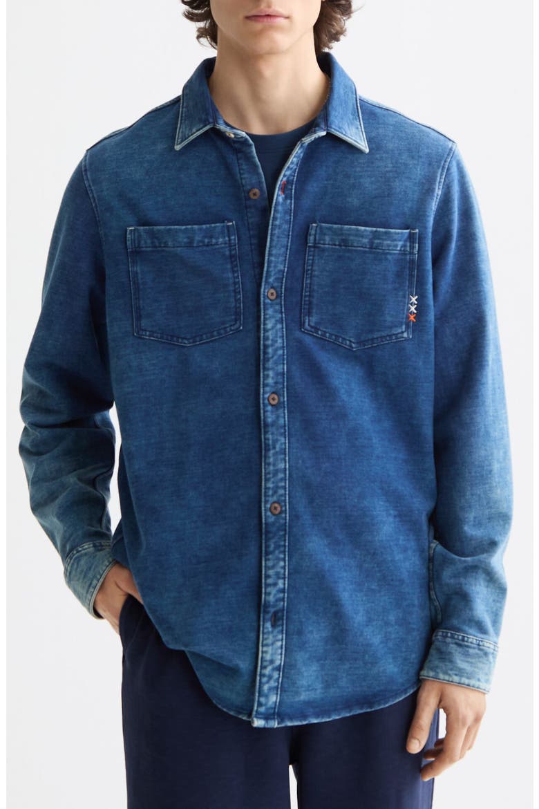 Indigo Jersey Knit Button-Up Shirt, Main, color, WASHED INDIGO