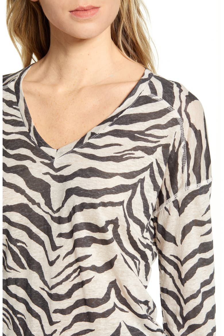 Sami Drop Shoulder V-Neck Linen Blend Tee, Alternate, color, IVORY TIGER STRIPE