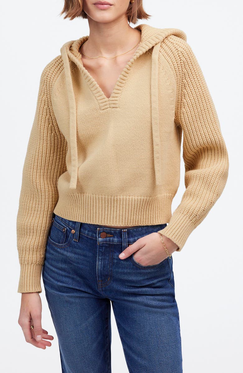 Madewell Open Neck Rib Hoodie, Main, color, Summer Dune