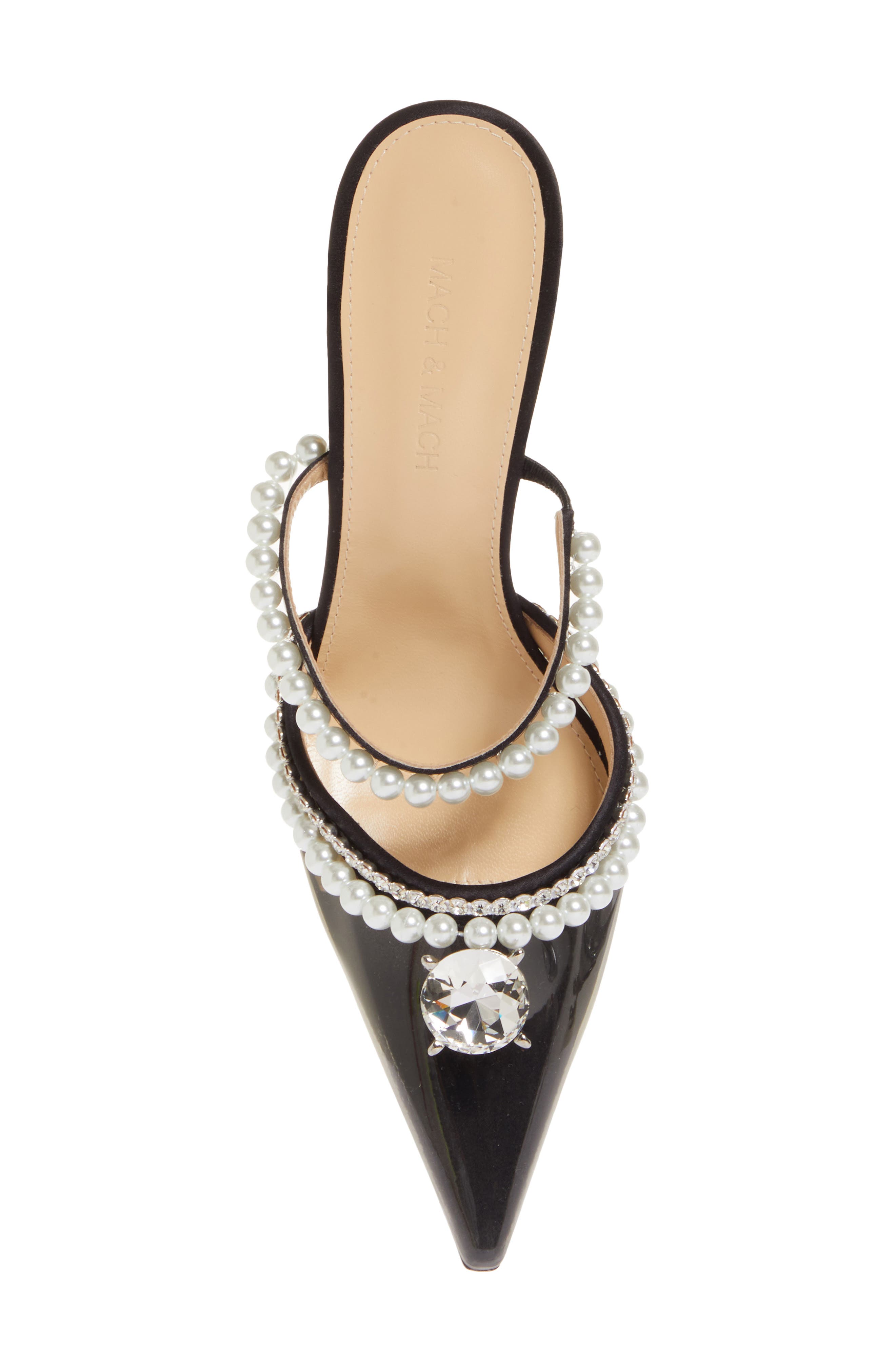 Mach & Mach Diamond of Elizabeth Imitation Pearl Pointed Toe Mule, Alternate, color, 