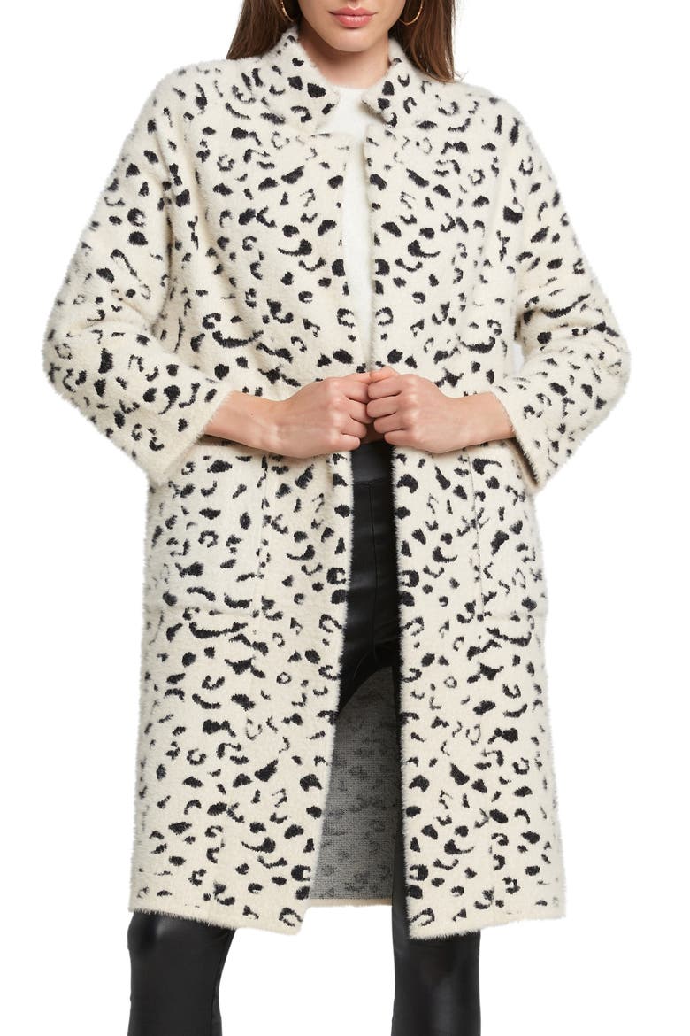 Leopard Print Faux Fur Coat, Main, color, B/W LEOPARD