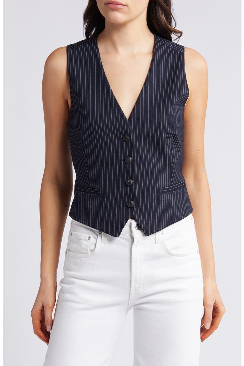 Priya Stripe Ponte Knit Vest, Main, color, NAVY STRIPE