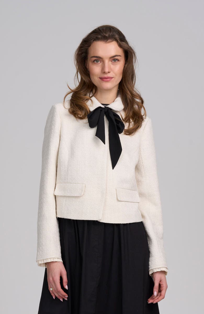 ELLE Collection Tweed Jacket With Bow, Main, color, Black