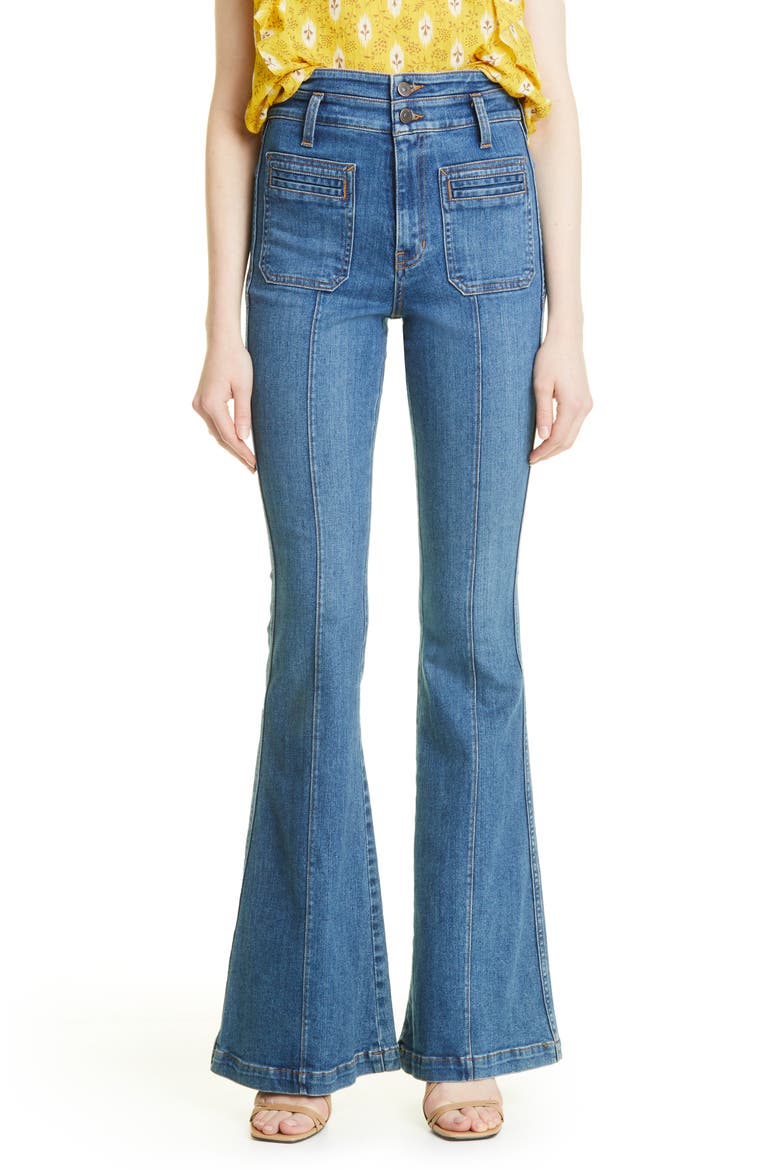 Sheridan Bell Bottom Jeans, Main, color, CORNFLOWER