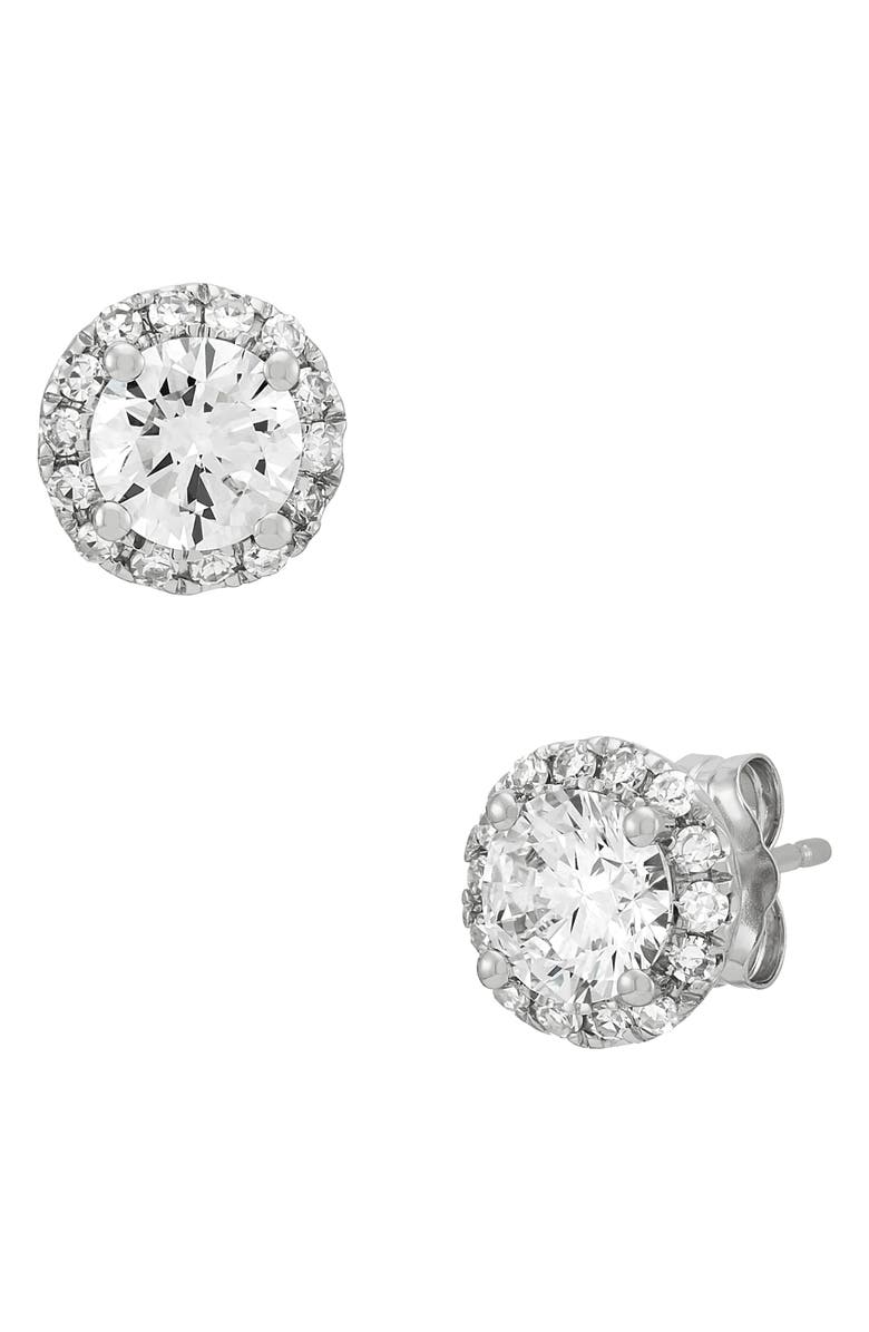 Frankie & Zoe 10K White Gold Lab Grown Diamond Halo Stud Earrings, Alternate, color, White Gold
