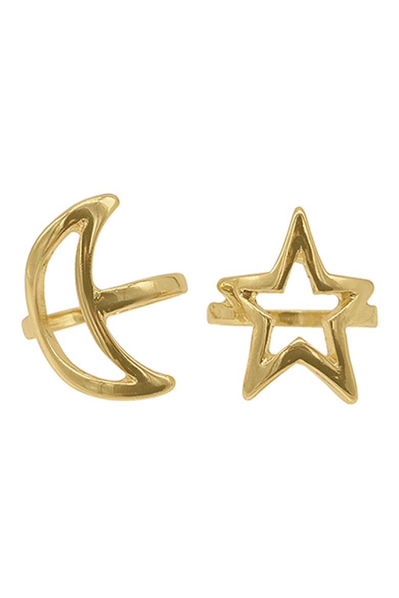 14K Yellow Gold Plated Moon & Star Ring Set, Main, color, YELLOW