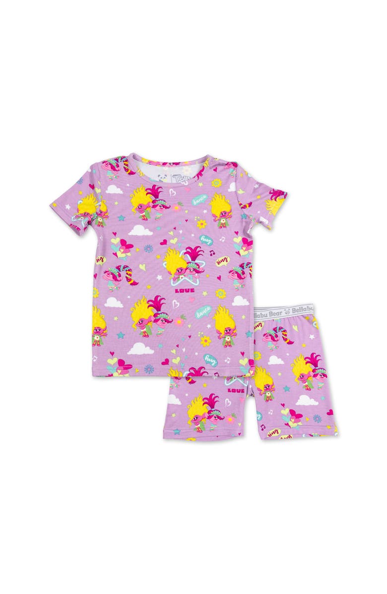 Bellabu Bear Trolls Valentine's Kids 2-Piece Short Sleeve & Shorts Pajama Set, Main, color, Trolls Valentine's