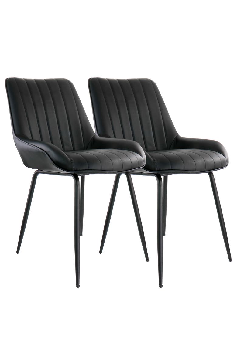 Elama 2 Piece Faux Leather Tufted Chair with Metal Legs, Main, color, Black