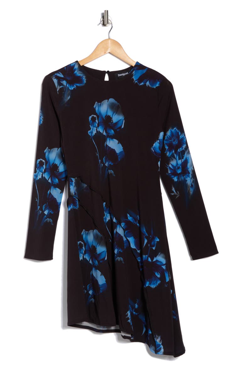 Asymmetric Long Sleeve Dress, Alternate, color, BLACK